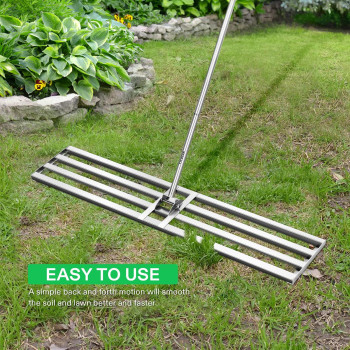 Vivosun 48 Lawn Leveling Rake 48 X 10 X 78 Heavyduty Stainless Steel Lawn Leveler With 7Ft Adjuatble Long Handle For H