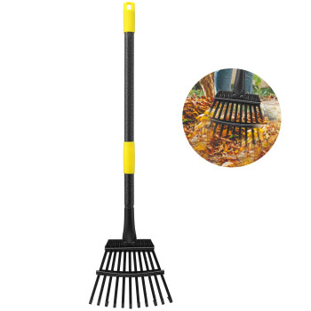 Oliynedy Leaf Rake For Gardening Adjustable Metal Garden Rake For Leaves Long Handle 3060 11 Tines 9 Wide Small Lawn Coll