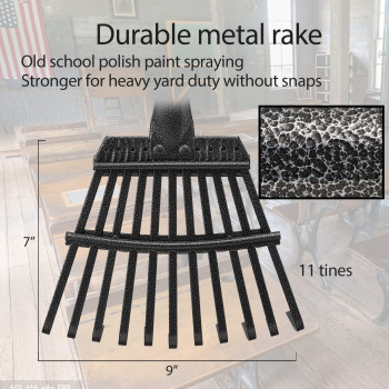 Oliynedy Leaf Rake For Gardening Adjustable Metal Garden Rake For Leaves Long Handle 3060 11 Tines 9 Wide Small Lawn Coll