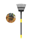 Oliynedy Leaf Rake For Gardening Adjustable Metal Garden Rake For Leaves Long Handle 3070 11 Tines 9 Wide Small Lawn Coll