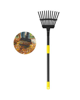 Oliynedy Leaf Rake For Gardening Adjustable Metal Garden Rake For Leaves Long Handle 3070 11 Tines 9 Wide Small Lawn Coll