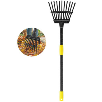 Oliynedy Leaf Rake For Gardening Adjustable Metal Garden Rake For Leaves Long Handle 3070 11 Tines 9 Wide Small Lawn Coll