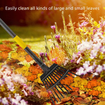 Oliynedy Leaf Rake For Gardening Adjustable Metal Garden Rake For Leaves Long Handle 3070 11 Tines 9 Wide Small Lawn Coll