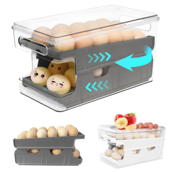 Virmate Rolling Egg Holder For Fridge 24 Count Egg Dispenser For Refrigerator Automatic Egg Storage Container Organizer For Fr