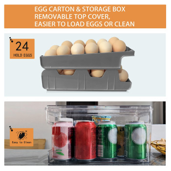 Virmate Rolling Egg Holder For Fridge 24 Count Egg Dispenser For Refrigerator Automatic Egg Storage Container Organizer For Fr