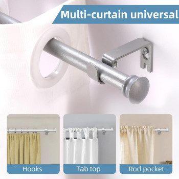 Corklatta Silver Window Curtain Rods 30 To 116 Inches Decorative 58 Inch Diameter Single Window Curtain Rod Set For Room Divid