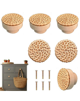 Boho Rattan Dresser Knobs For Girls Kitchen Cabinet Knobs And Pulls Wicker Woven Decorative Dresser Handles Round Wooden Knobs F