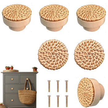 Boho Rattan Dresser Knobs For Girls Kitchen Cabinet Knobs And Pulls Wicker Woven Decorative Dresser Handles Round Wooden Knobs F