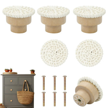 Boho Rattan Dresser Knobs For Girls Kitchen Cabinet Knobs And Pulls Wicker Woven Decorative Dresser Handles Round Wooden Knobs F