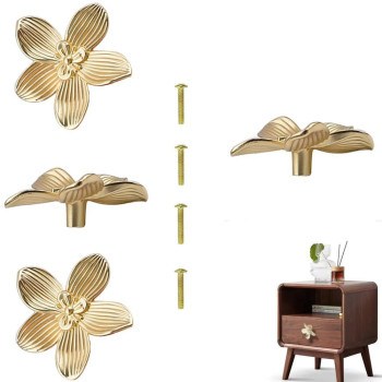 Gold Flower Drawer Knobs Creative Petal Kitchen Cabinet Knobs Dresser Knobs Furniture Cupboard Drawer Pulls Handles For Wardrobe