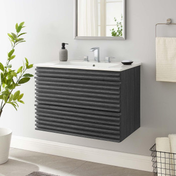 Modway Render 30 Wallmount Bathroom Vanity In Charcoal White