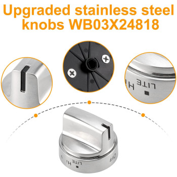 Pandeels Wb03X24818 Stainless Steel Knobs Compatible With Ge Stove Knob Replacements Gas Range Burner Control Knob Replace 436