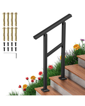 Aatrixkit Handrails For Outdoor Steps Stair Railing 2 Steps Wrought Iron Stair Handrail With Installation Kit Porch Railing F