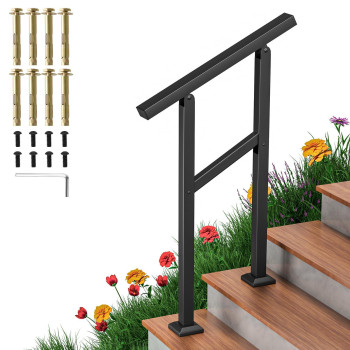 Aatrixkit Handrails For Outdoor Steps Stair Railing 2 Steps Wrought Iron Stair Handrail With Installation Kit Porch Railing F