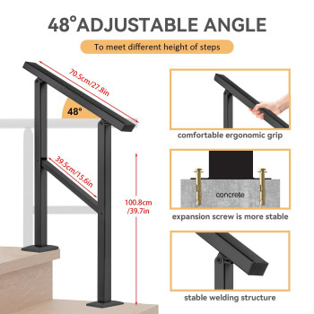 Aatrixkit Handrails For Outdoor Steps Stair Railing 2 Steps Wrought Iron Stair Handrail With Installation Kit Porch Railing F