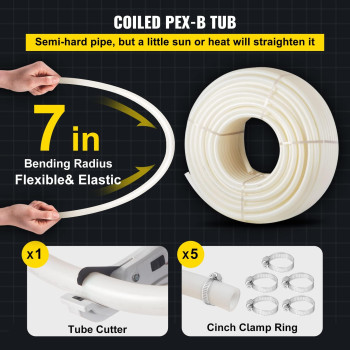 Vevor Pex Pipe 1 Inch X 500 Ft Pex Tubing Non Oxygen Barrier White Pexb Pipe Flexible Pex Water Line For Rv Sewer Hose Plum