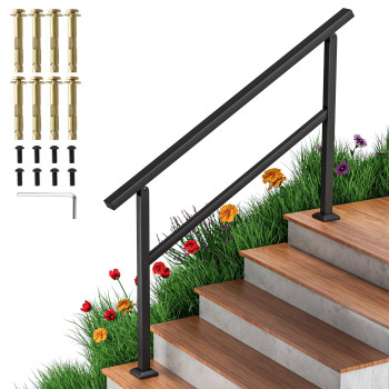 Aatrixkit Handrails For Outdoor Steps Stair Railing 5 Steps Wrought Iron Stair Handrail With Installation Kit Porch Railing F