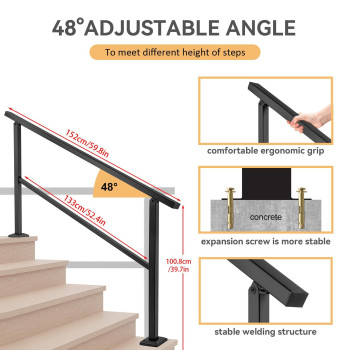 Aatrixkit Handrails For Outdoor Steps Stair Railing 5 Steps Wrought Iron Stair Handrail With Installation Kit Porch Railing F