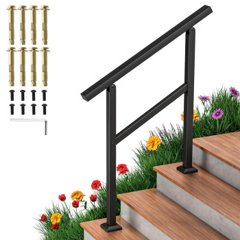 Aatrixkit Handrails For Outdoor Steps Stair Railing 3 Steps Wrought Iron Stair Handrail With Installation Kit Porch Railing F