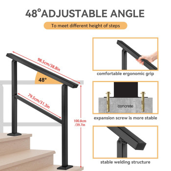 Aatrixkit Handrails For Outdoor Steps Stair Railing 3 Steps Wrought Iron Stair Handrail With Installation Kit Porch Railing F