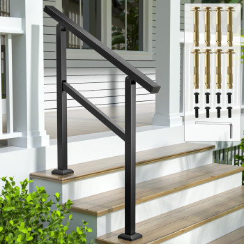 Aatrixkit Handrails For Outdoor Steps 4 Steps Stair Railing Wrought Iron Stair Handrail With Installation Kit Porch Railing F