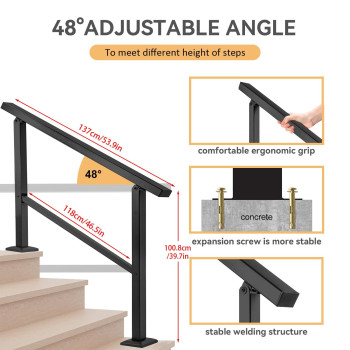 Aatrixkit Handrails For Outdoor Steps 4 Steps Stair Railing Wrought Iron Stair Handrail With Installation Kit Porch Railing F