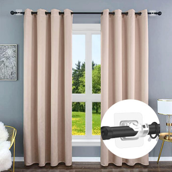 8Pcs No Drill Curtain Rod Brackets No Drilling Curtain Rod Holders Self Adhesive Curtain Rod Hooks Nail Free Adjustable Curtain