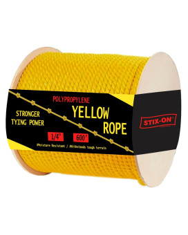 Polypropylene Rope 600Ft 14 Inch Twisted Nautical Rope Oil Resistant Yellow Heavy Duty Rope Ideal For Boats Dock Increas