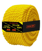 Polypropylene Rope 50Ft 14 Inch Twisted Nautical Rope Oil Resistant Yellow Heavy Duty Rope Ideal For Boats Dock Increase