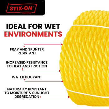 Polypropylene Rope 50Ft 14 Inch Twisted Nautical Rope Oil Resistant Yellow Heavy Duty Rope Ideal For Boats Dock Increase