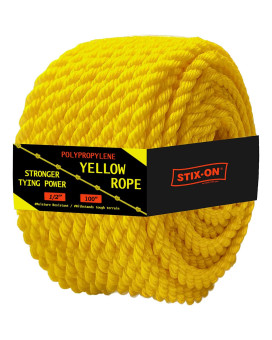 Polypropylene Rope 100Ft 12 Inch Twisted Nautical Rope Oil Resistant Yellow Heavy Duty Rope Ideal For Boats Dock Increas