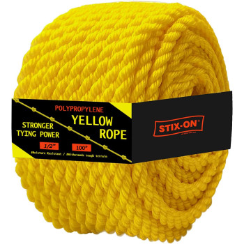 Polypropylene Rope 100Ft 12 Inch Twisted Nautical Rope Oil Resistant Yellow Heavy Duty Rope Ideal For Boats Dock Increas