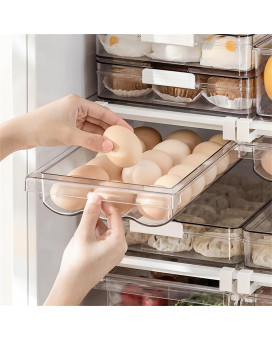 Meijia Egg Holder For Fridge With Handle Automatic Rolling Egg Organizer For Refrigerator Clear Plastic Egg Storage For Refrige