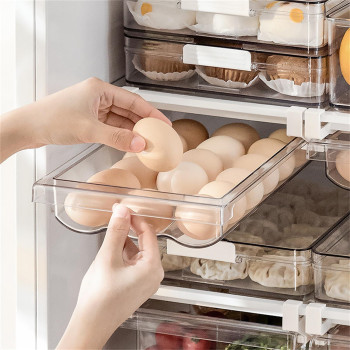 Meijia Egg Holder For Fridge With Handle Automatic Rolling Egg Organizer For Refrigerator Clear Plastic Egg Storage For Refrige