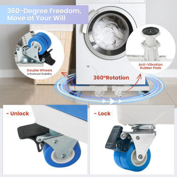 Amgsh Adjustable Mini Fridge Stand Washing Machine Base Dolly Roller Stand 4 2 Locking Rubber Swivel Wheels 4 Feet Furniture