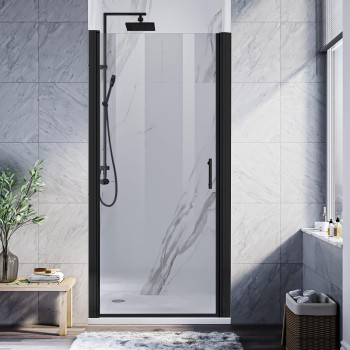 Elegant Pivot Shower Door 32 In W X 72 In H Pivot Swing Shower Doors With 14 In Clear Tempered Shower Glass Panel In Matte B