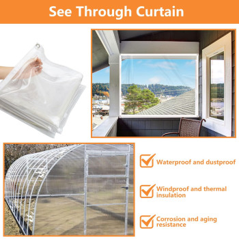 Tubtoken Clear Pvc Tarpaulins Waterproof Heavy Duty 8 X 8 Ft Clear Tarp With Grommets 20Mil Thick Vinyl Cover For Patio Pergola