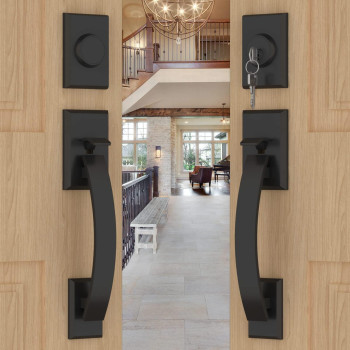 Goldenwarm Double Front Door Lock Set Black Double Door Handle With Dummy Double Front Door Hardware Set With Reversible Handl