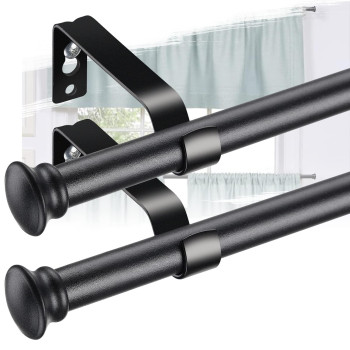 2850 Inch Heavy Duty Black Curtain Rod Set 2 Pack Cafe Rods With Brackets For Windows Doors Kitchen Bathroom