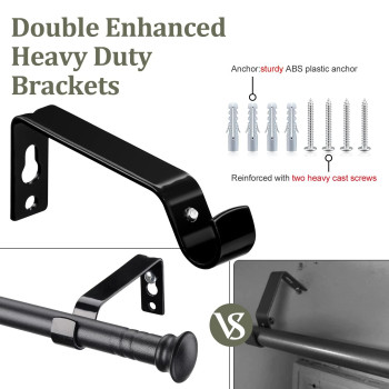 2850 Inch Heavy Duty Black Curtain Rod Set 2 Pack Cafe Rods With Brackets For Windows Doors Kitchen Bathroom