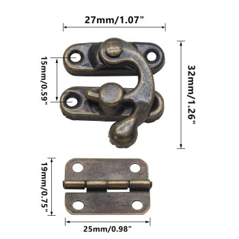 Kyuionty Antique Bronze Right Latch Hook Hasp Small Box Hinges And Retro Latch Lock For Decorative Cabinet Small Wooden Jewelry