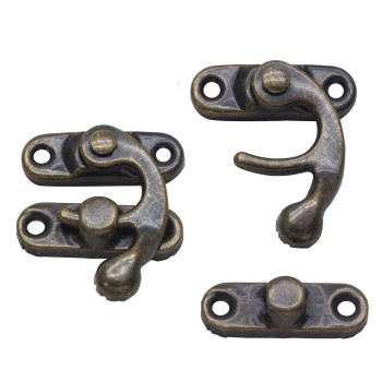 Kyuionty Antique Bronze Right Latch Hook Hasp Small Box Hinges And Retro Latch Lock For Decorative Cabinet Small Wooden Jewelry