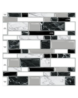 10Sheet Peel And Stick Backsplash Tiles 12X12 Selfadhesive Tile Sticker For Kitchen Bathroom White Black Marble