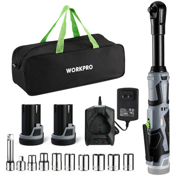 Workpro 12V 40 Ftlbs Power Ratchet Wrench Kit With 10Piece Socket Accessory Set 1Hour Fast Charger 20Ah Lithiumion Batter