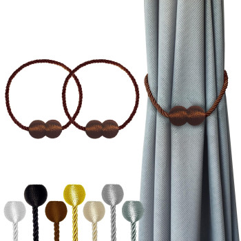 Hion Magnetic Curtain Tiebacks Dark Brown 2Pcs Curtain Tiebacks Buckles Holdbacks Holders Hooks Clip For Home Bedroom Office De