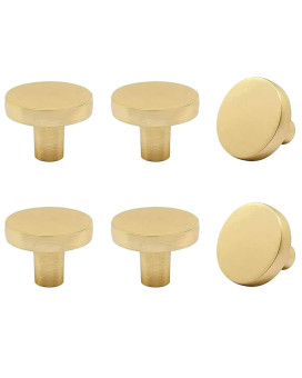 Swzhai 6 Pack Brushed Brass Cabinet Knobs Gold Drawer Knobs Round Knobs For Cabinet And Dresser Drawers Single Hole Cabinet Do