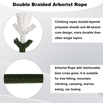 Double Braided Arborist Rope 12 Inch X 100 Feet Polyester Rope High Strength Climbing Rope For Adults Kids Tree Work Halya