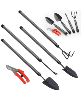 Garden Tools Set 5 Piece With Extended Handle Heavy Duty Garden Tools Set Ideal Gardening Tool Kit Gifts For Parents And Kids