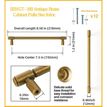 Gooki 6 Pack 756192Mm Cc Kitchen Cabinet Hardware Antique Brass Drawer Pulls Retro Bar Handle For Dresser Cupboard Vin