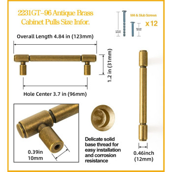 Gooki 6 Pack 37896Mm Cc Kitchen Cabinet Hardware Antique Brass Drawer Pulls Retro Bar Handle For Dresser Cupboard Vint